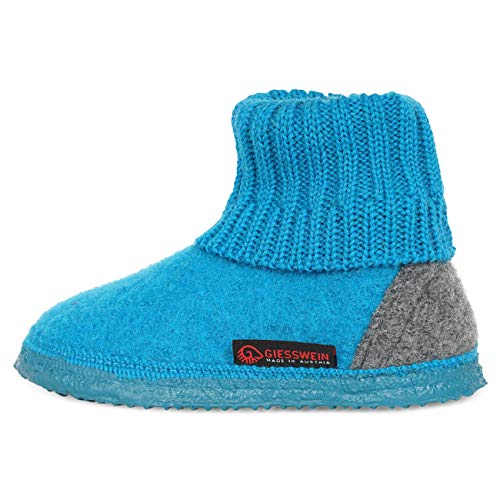 Chaussons en laine vierge garçon bleu turquoise Giesswein