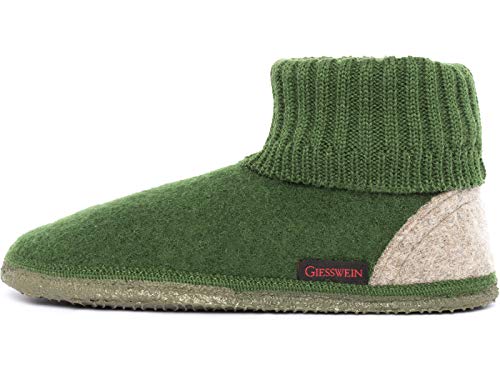 chaussons hiver montant tricot vert en laine vierge