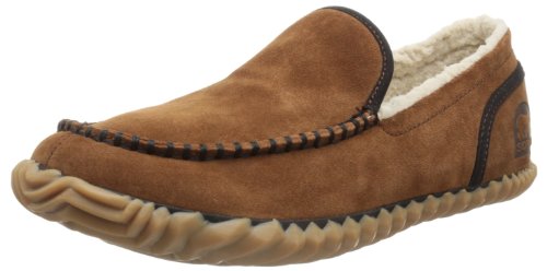 Pantoufle Mocassin homme mi-haute en peau fourrée Sorel, couleur camel